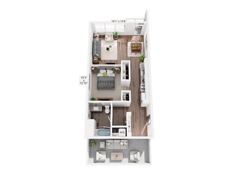 Floor plan for studio, 1 bath, 771 sqft